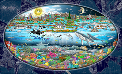 Charles Fazzino 3D Art Charles Fazzino 3D Art Our Oceans... The Tides of Life (PR) (Dark Blue Map)