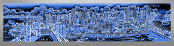 Charles Fazzino 3D Art Charles Fazzino 3D Art Along The East River, NYC (AP) (Blue) (ALU)