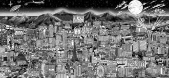 Charles Fazzino 3D Art Charles Fazzino 3D Art Midnight in Vegas (PR) (Black and White) (ALU)