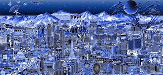 Charles Fazzino 3D Art Charles Fazzino 3D Art Midnight in Vegas (AP) (Blue) (ALU)