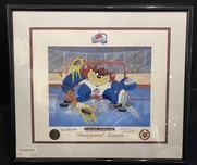 Tazmanian Devil Artwork Tazmanian Devil Artwork Devil of a Save (Colorado Avalanche Inagural Season) - (Framed)