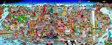 Charles Fazzino 3D Art Charles Fazzino 3D Art Manhattan Mural... An Island Of Hopes & Dreams (PR) (Framed)