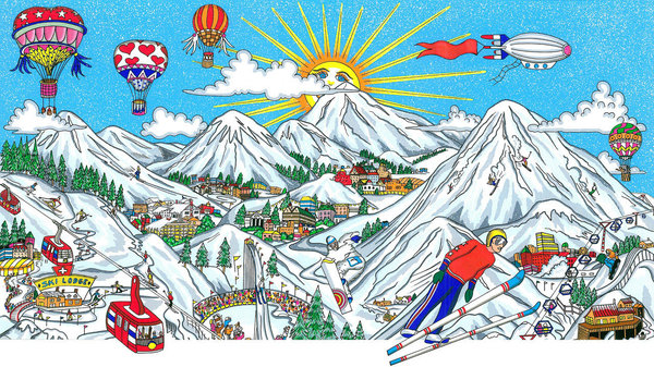 Charles Fazzino Ski Vacation (DX) (Framed)