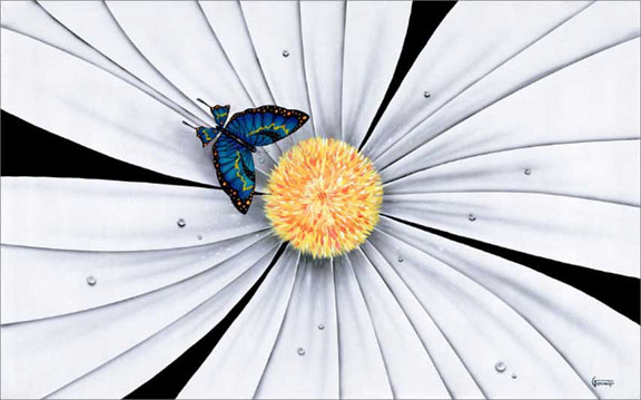 Michael Godard Butterfly, White Daisy Flower (AP)
