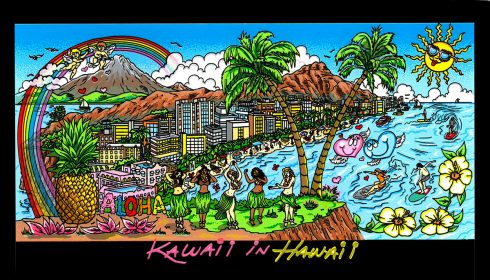Charles Fazzino Kawaii in Hawaii (PR) (Black)